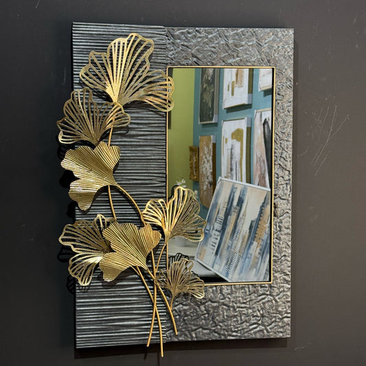 Metal Gingko Leaf Wall Mirror & Decor