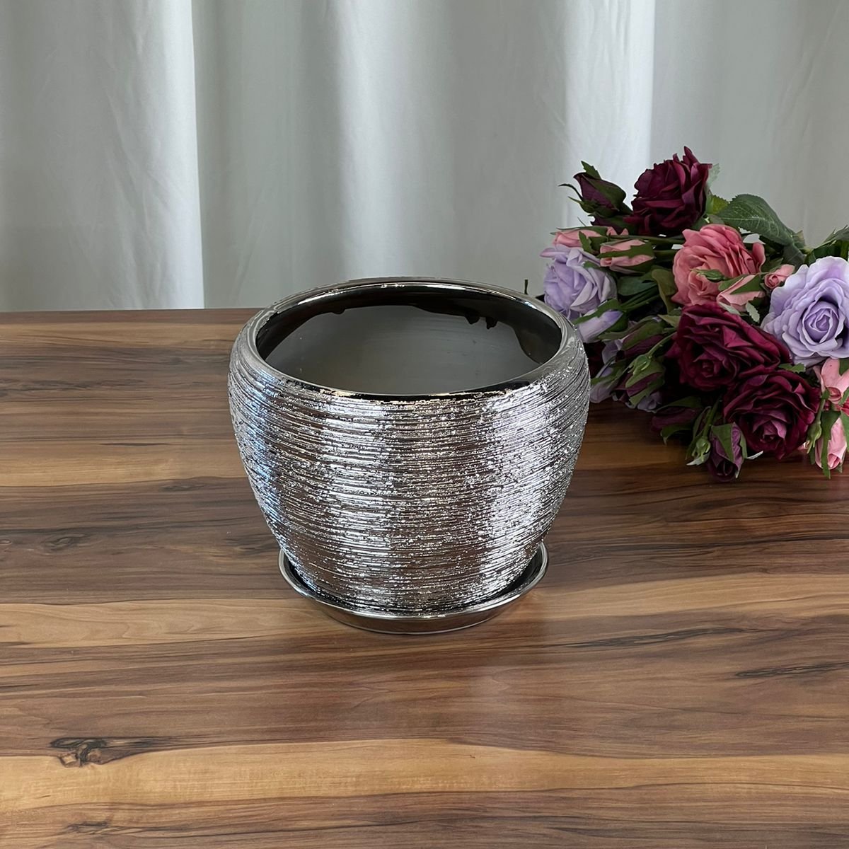 Vintage Silver Indoor/Outdoor Ceramic Planter