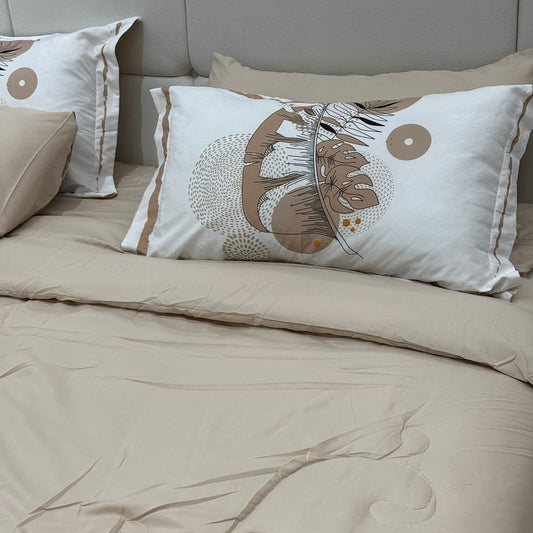 Elegant Beige Bedroom Bedding Set – 6 Pieces