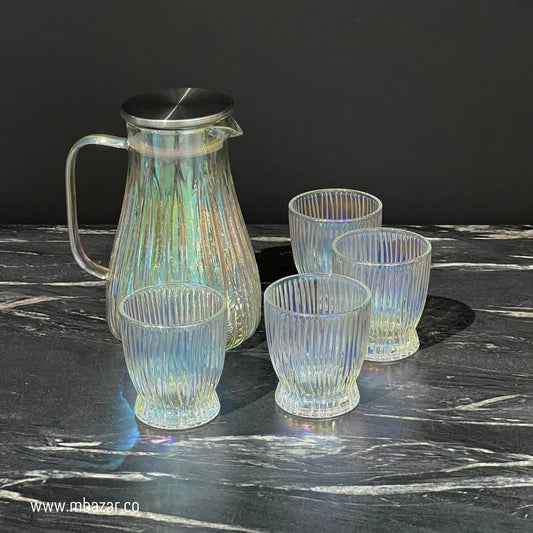 مجموعة إبريق الماء/العصير الزجاجي ذو اللون السحري