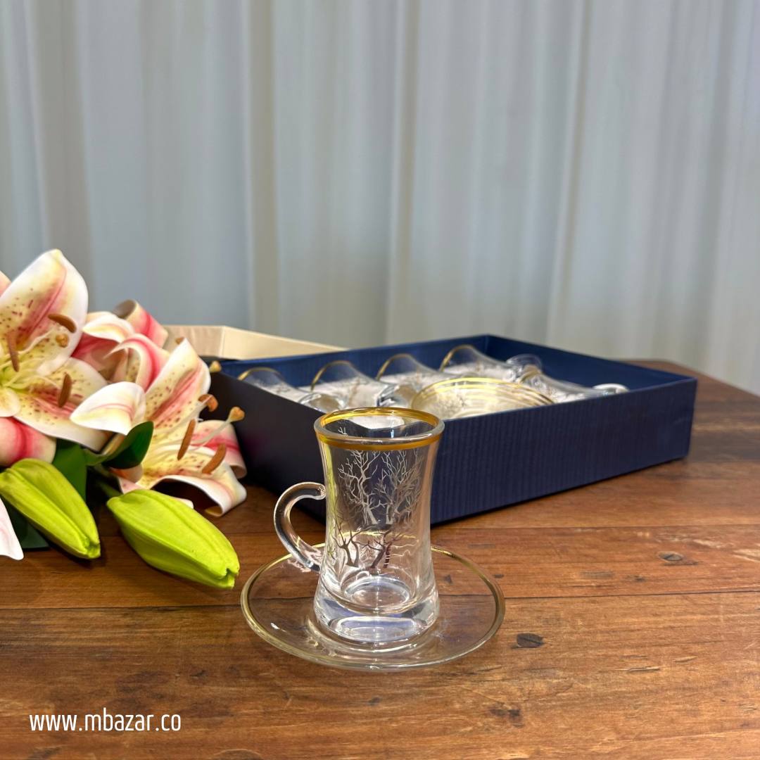 Gold Edge Glass Tea Cup and Saucer Set