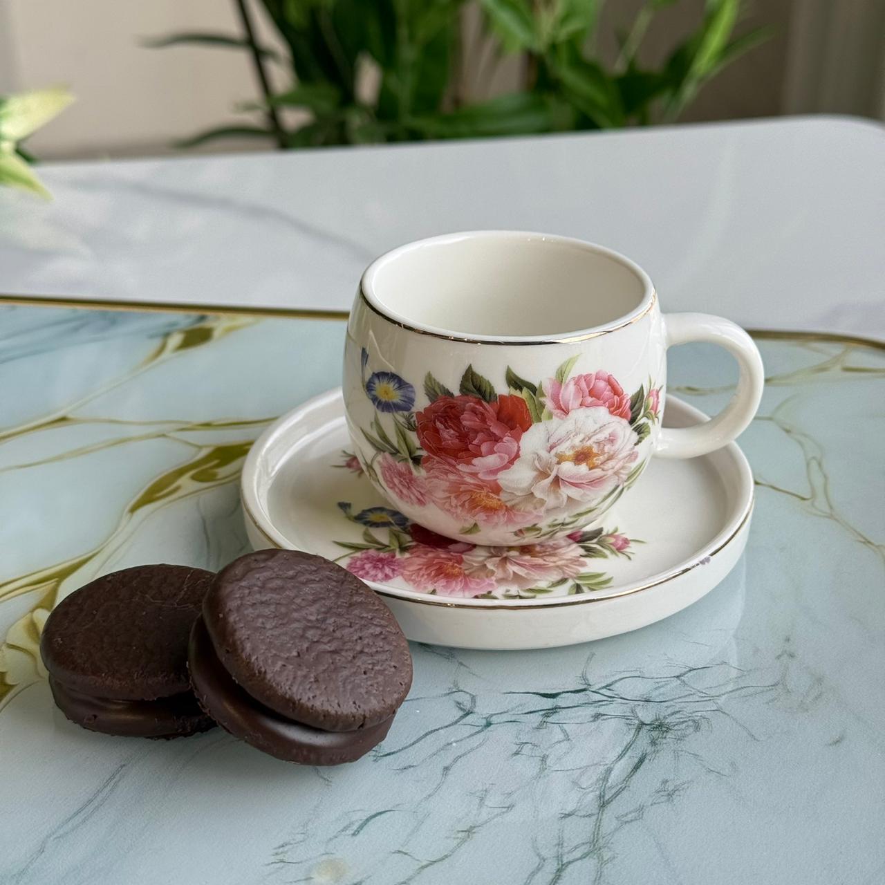 Floral Design Coffee Cup & Saucer Set