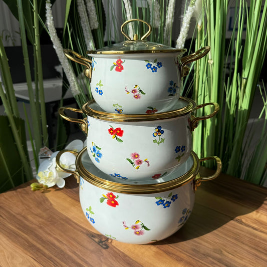 5 Sized - Floral Charm Enamel Cookware
