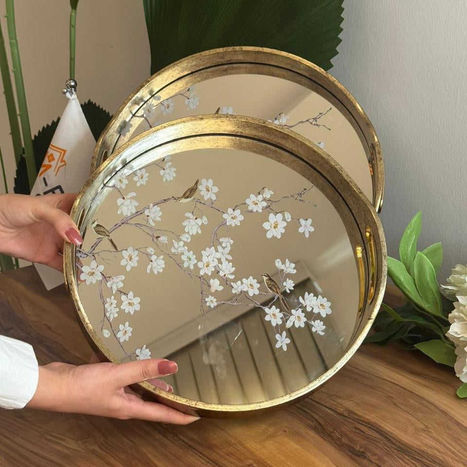 Elegant Floral Mirror Trays