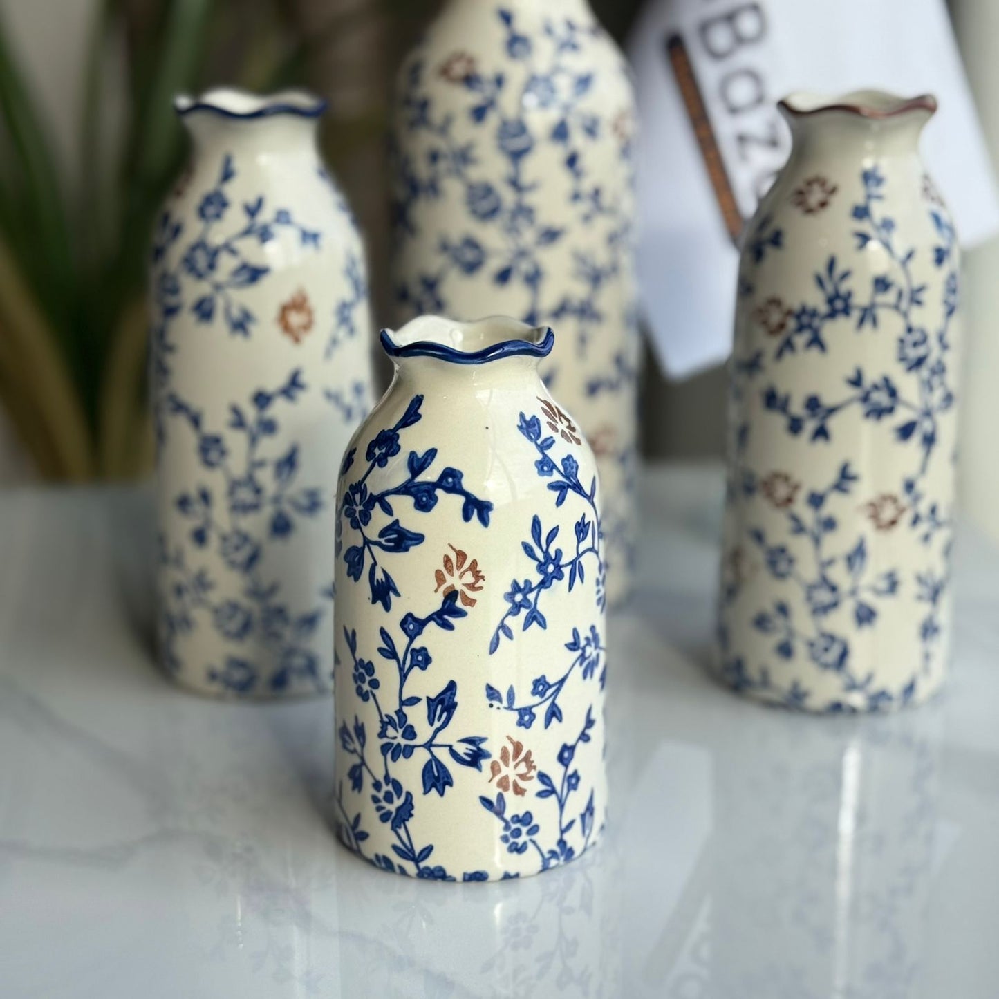 Blue & Brown Floral Ceramic Vase Collection