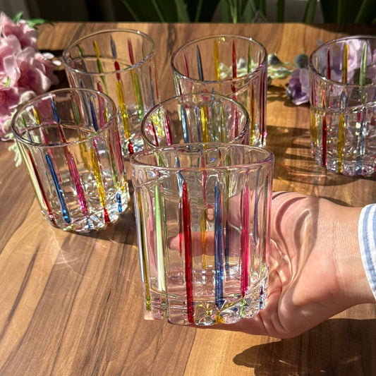 Colorful Striped Glass Tumbler Set - 6 Pieces