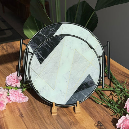 Round Marble Luxe Serving Tray - Set Of 2