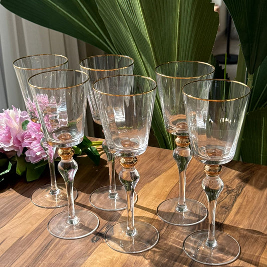 Elegant Gold-Rimmed Crystal Goblet Glass Set - 6 Pieces