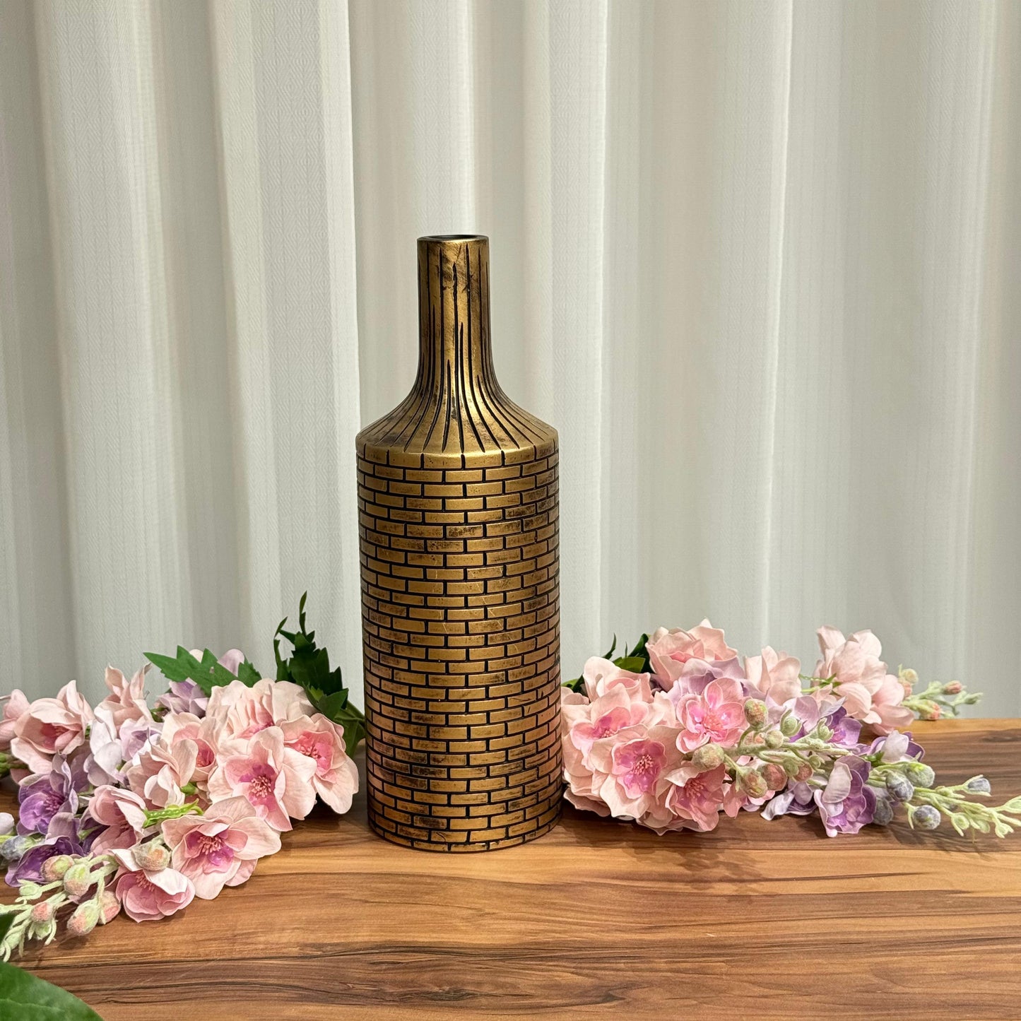 Brick Pattern Bottle Vase - Gold & Black