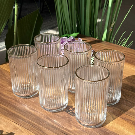 Golden Edge Ripple Glass Set - 6 Pieces