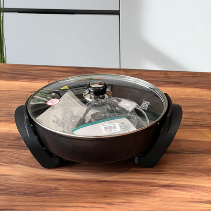 5.2L Electric Nonstick Frying Pan With Glass Lid