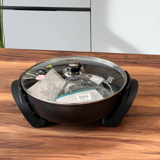 5.2L Electric Nonstick Frying Pan With Glass Lid