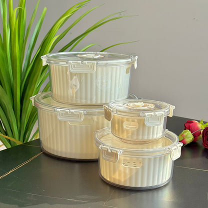 حاوية تخزين طعام دائرية محكمة الغلق مع قرص لعرض التاريخ - مجموعة من 4 قطع