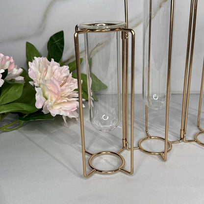 Hanging Glass Tube Vases with Metal Flower Holder