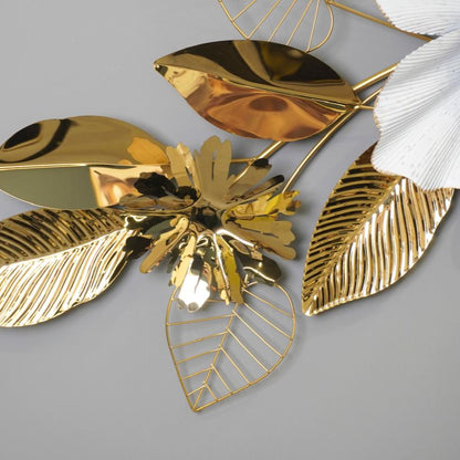 Golden & White Floral Metal Wall Decoration