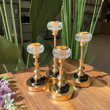 Royal Glow Glass & Gold Candle Holders Set