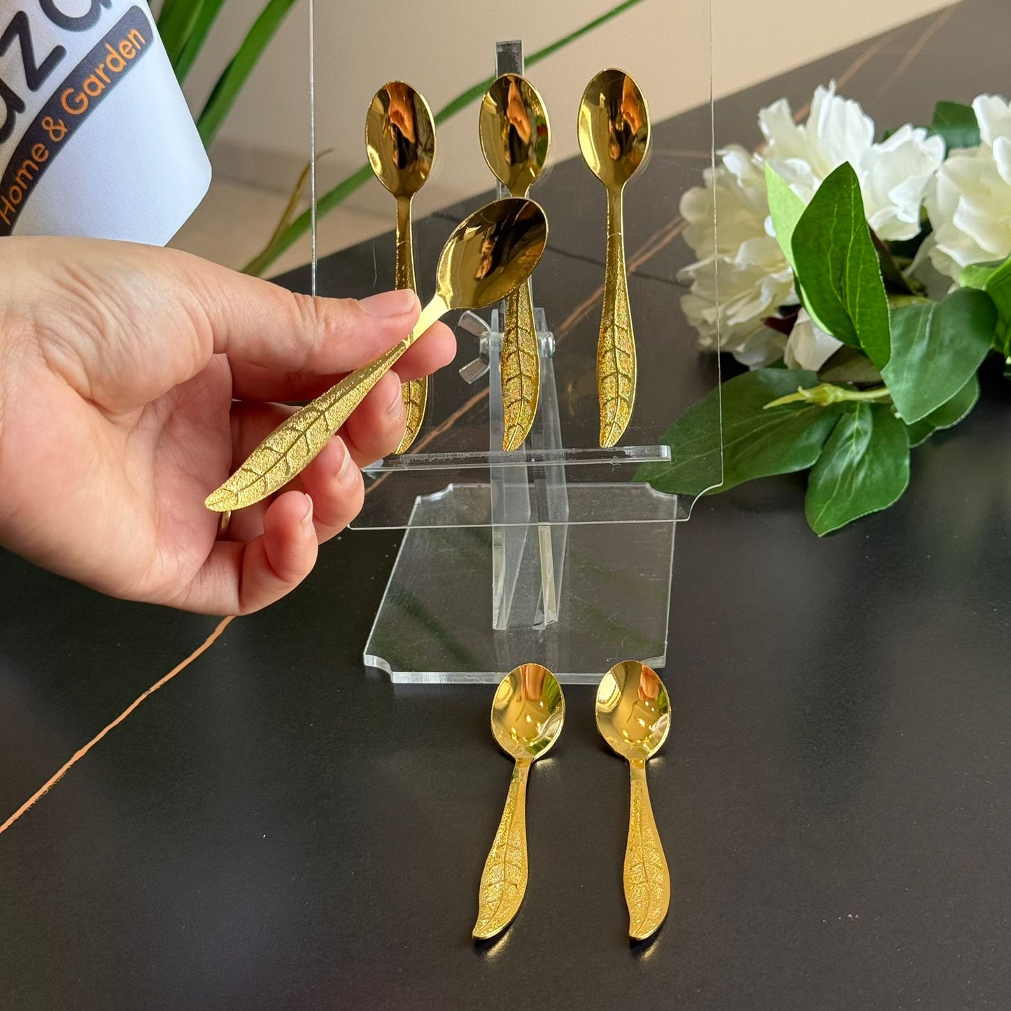 Golden - Silver Leaf Design Stainless Steel Spoons – Set of 6