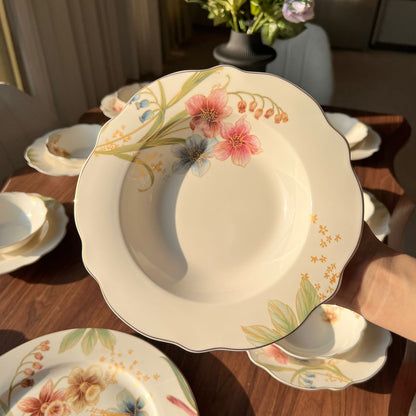 28PCS Porcelain Floral Wavy Dining Tableware Set