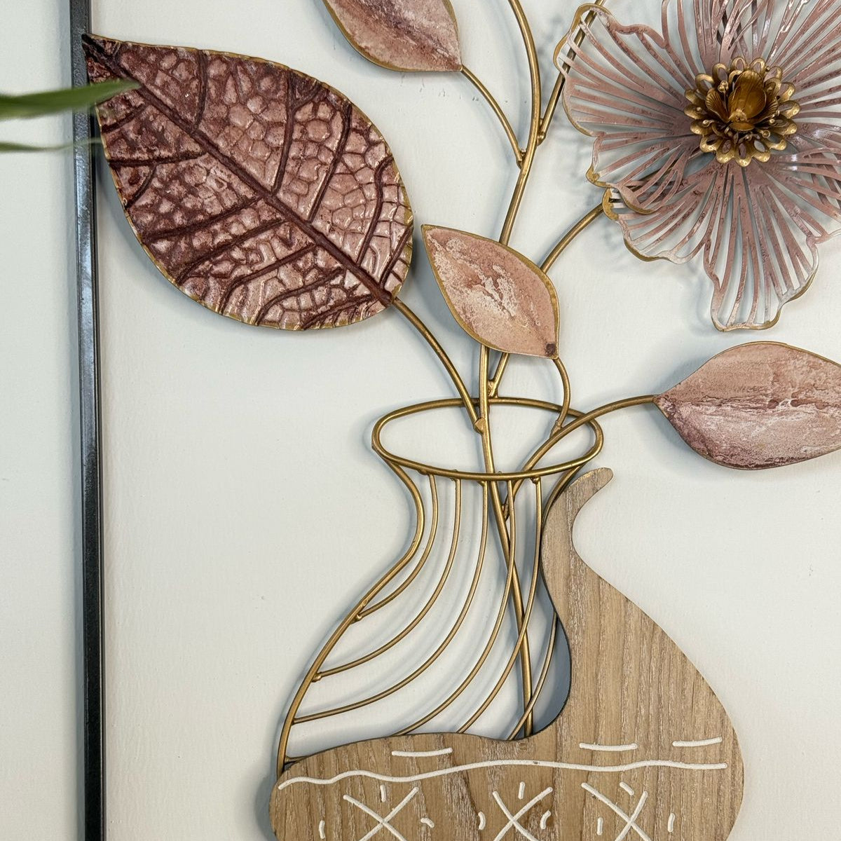 Elegant Metal Vase Of Flowers With Frame Wall Decor