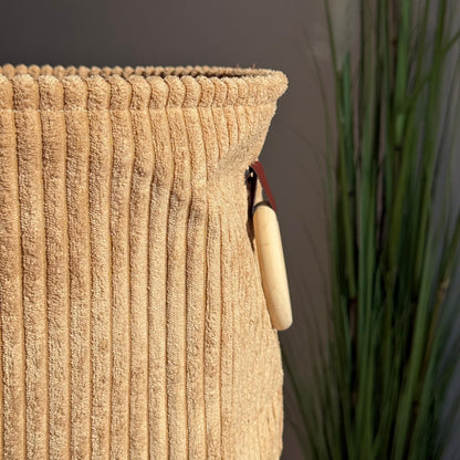 Corduroy Storage Basket with Wooden Ring Handles