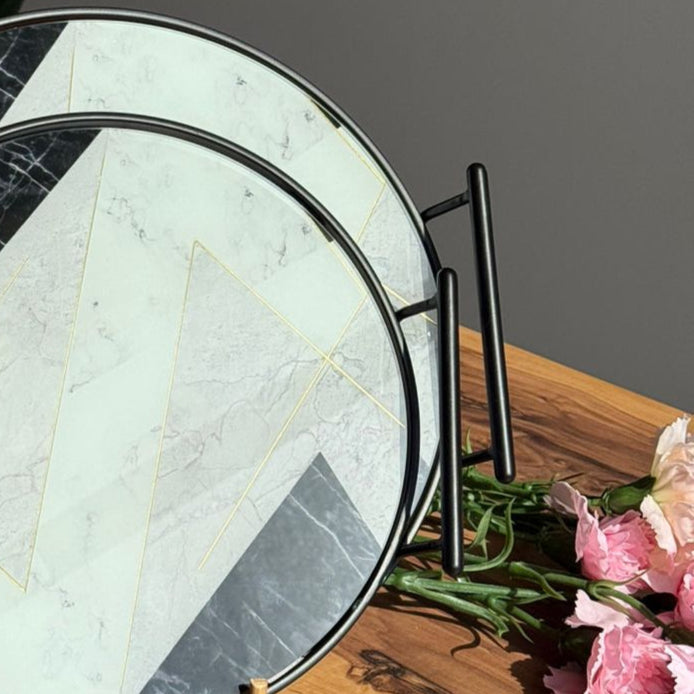 Round Marble Luxe Serving Tray - Set Of 2