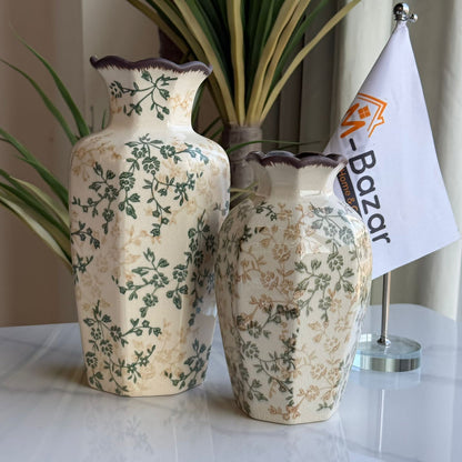 Classic Green Floral Ceramic Vase Collection