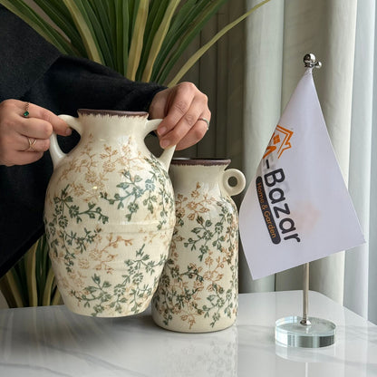 Vintage Floral Ceramic Vase with Dual Handles