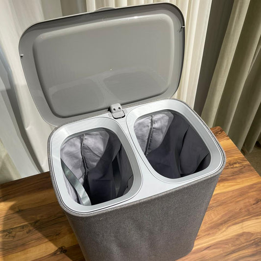 Dual-Compartment Fabric Laundry Hamper