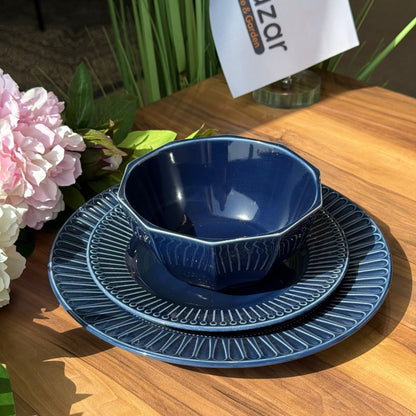 24-Peices Modern Stoneware Dining Set Textured Rim Design