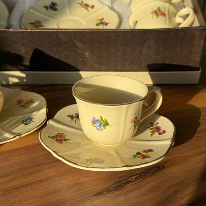 Floral Coffee Cups & Saucers Set