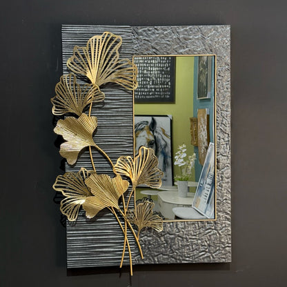Metal Gingko Leaf Wall Mirror & Decor