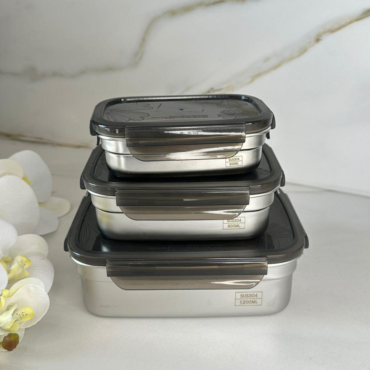 Set Of Stackable Steel Food Storage Containers With Lids