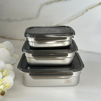 Set Of Stackable Steel Food Storage Containers With Lids