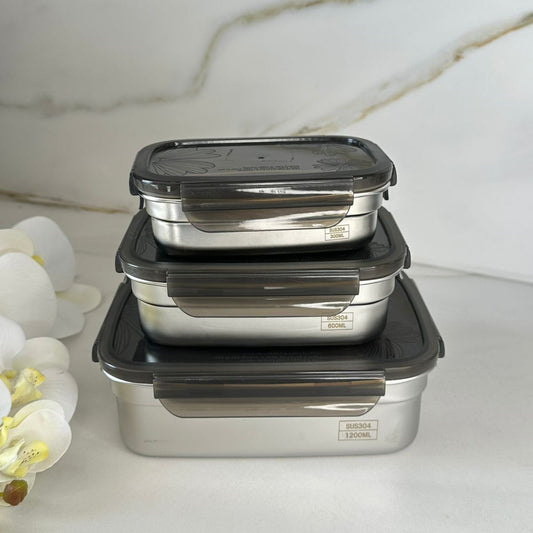 Set Of Stackable Steel Food Storage Containers With Lids