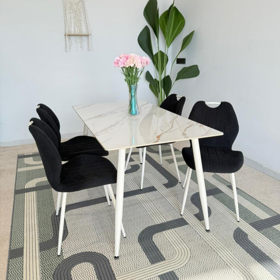 Dany Table and Roza Chairs Dining Set - Black & White
