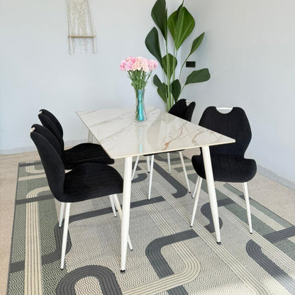 Dany Table and Roza Chairs Dining Set - Black & White