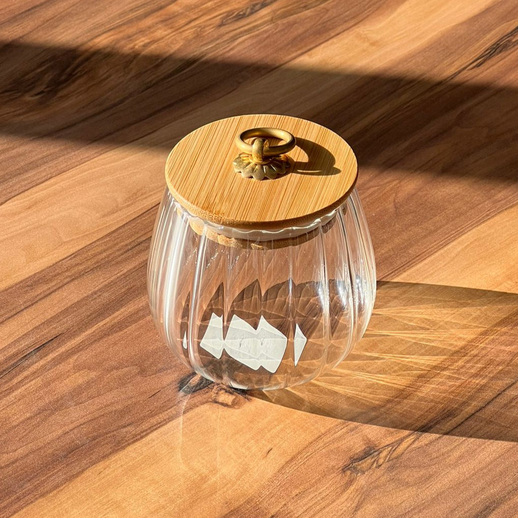Glass Wooden Lid Storage Jar