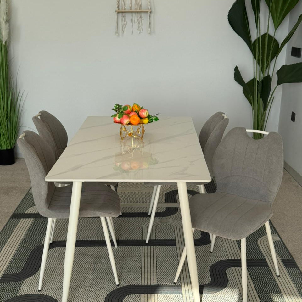 Dany Table and Roza Chairs Dining Set - White & Grey