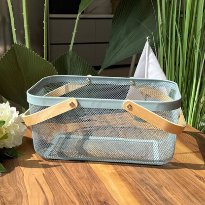 Mesh Storage Basket With Wooden Handle