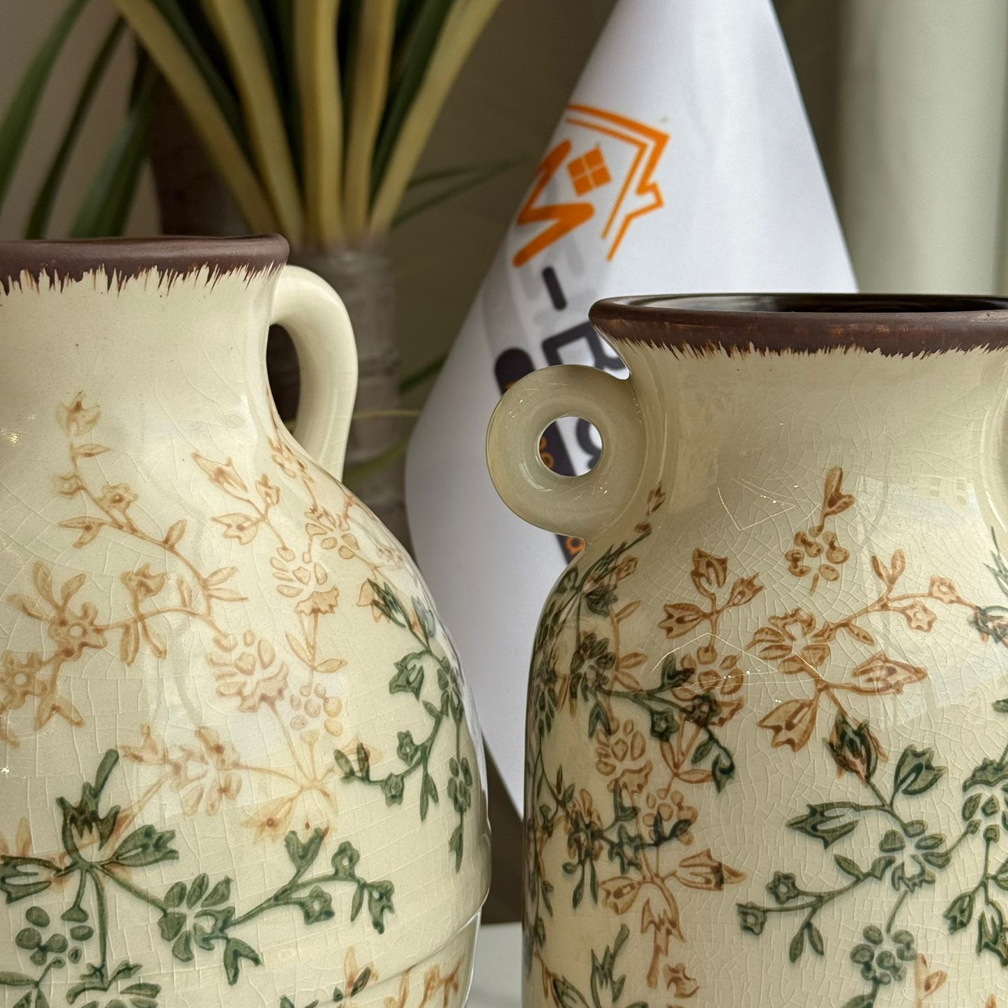 Vintage Floral Ceramic Vase with Dual Handles