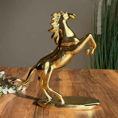 Golden Ceramic Horse Figurine on Pedestal
