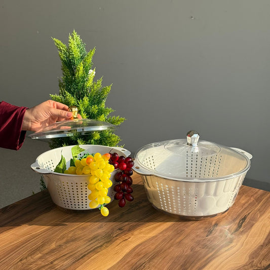Multi-Purpose Washing & Storage Bowl Strainer With Lid - Round
