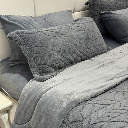 6 PCS - Modern Grey Plush Comforter Set
