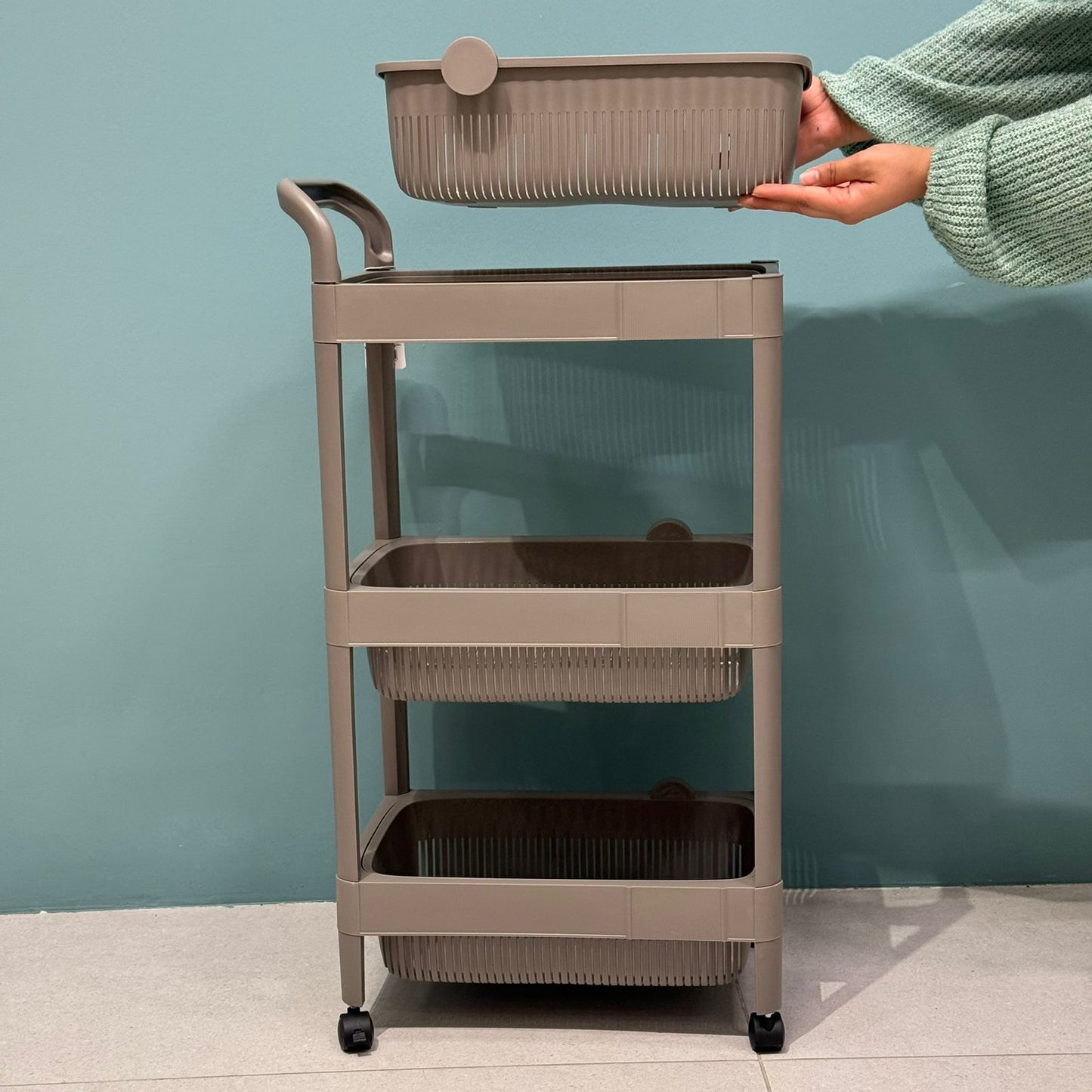 3&4-Tier Plastic Storage Trolley with Wheels