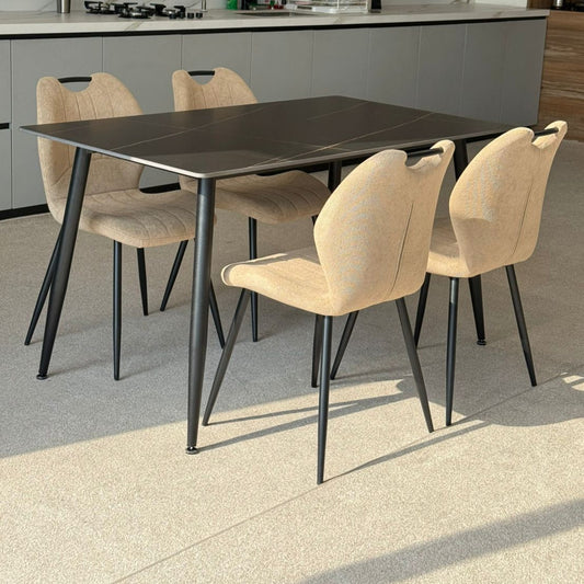 Dany Table and Roza Chairs Dining Set - Black & Light Beige