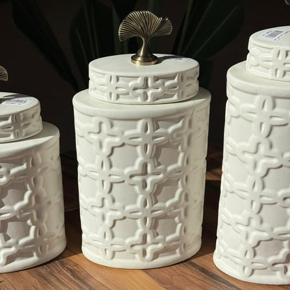 Luxury Ceramic Jars With Leaf-Topped Lids