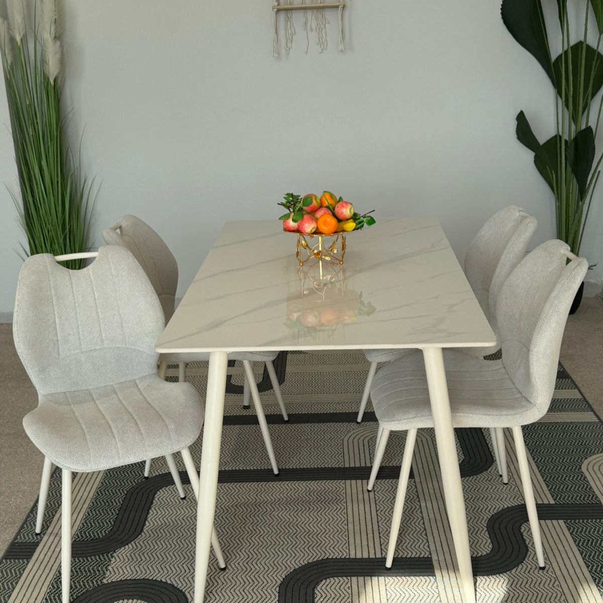 Dany Table and Roza Chairs Dining Set - Off-White