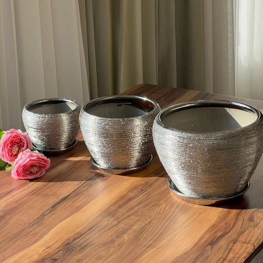 Vintage Silver Indoor/Outdoor Ceramic Planter