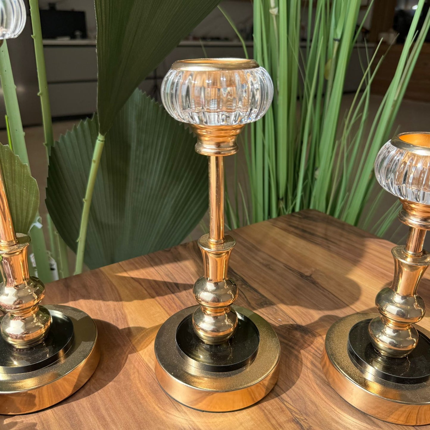 Royal Glow Glass & Gold Candle Holders Set
