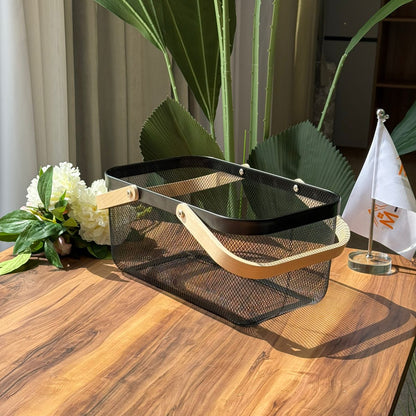 Mesh Storage Basket With Wooden Handle